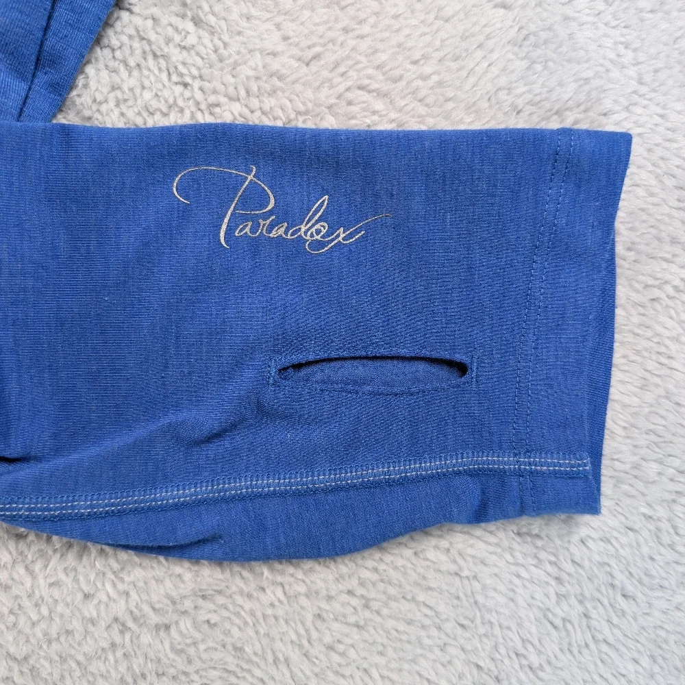 Paradox Merino Wool Shirt Womens XL Blue 1/4 Zip Base Layer Thumbholes Running - Picture 4 of 8